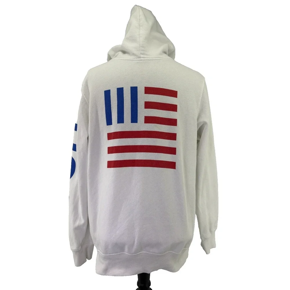 The North Face USA Graphic Hoodie Men's L White Blue Sweatshirt Patriotic